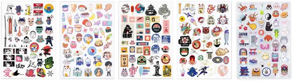 Dėlionė Buki France 200+ Manga Kawaii japoniškų lipdukų rinkinys A5 – auksiniai kontūrai, pūkuoti