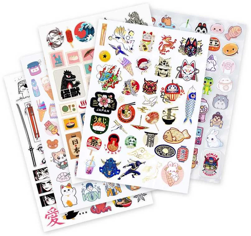 Dėlionė Buki France 200+ Manga Kawaii japoniškų lipdukų rinkinys A5 – auksiniai kontūrai, pūkuoti