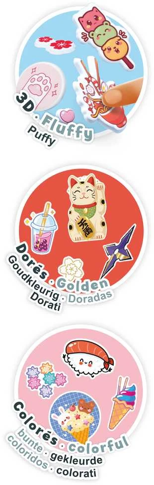 Dėlionė Buki France 200+ Manga Kawaii japoniškų lipdukų rinkinys A5 – auksiniai kontūrai, pūkuoti