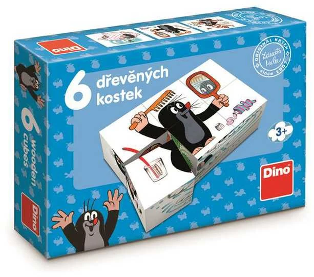 DINO Mediniai paveikslų kubeliai Mole 6 vnt