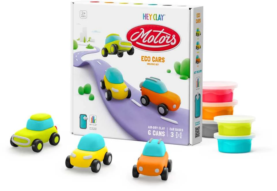 Dėlionė HEY CLAY Modeliuojantys molio ekologiški automobiliai su ratais