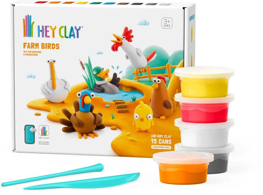 HEY CLAY modelino figūrėlės, 15 dalių: Ūkio paukščiai