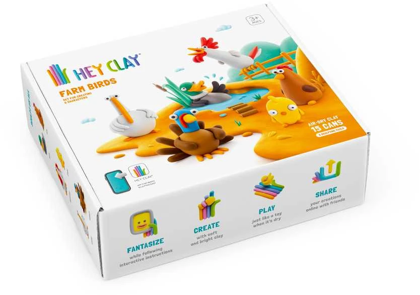 HEY CLAY modelino figūrėlės, 15 dalių: Ūkio paukščiai