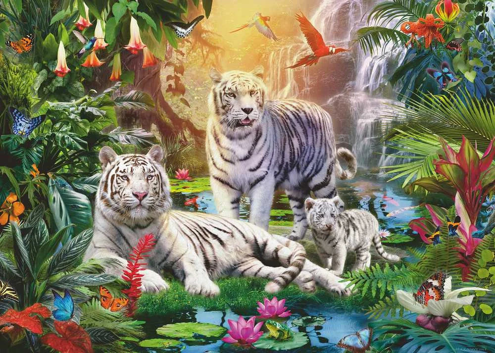 Ravensburger Dėlionė 1000 vnt. - Baltųjų tigrų šeima aprašymas - Prekės nuotrauka
