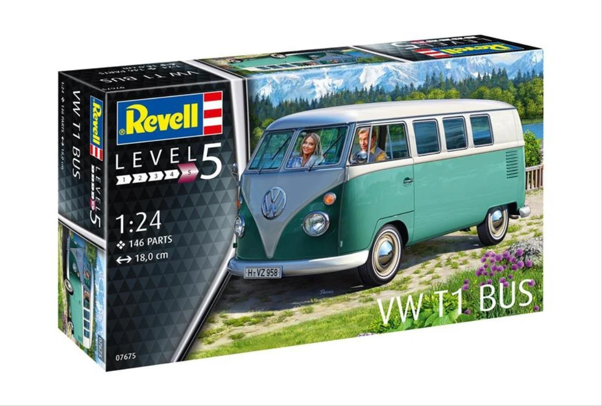 Revell VW T1 mikroautobusas 1/24 plastikinis surinkimo rinkinys, 18 cm