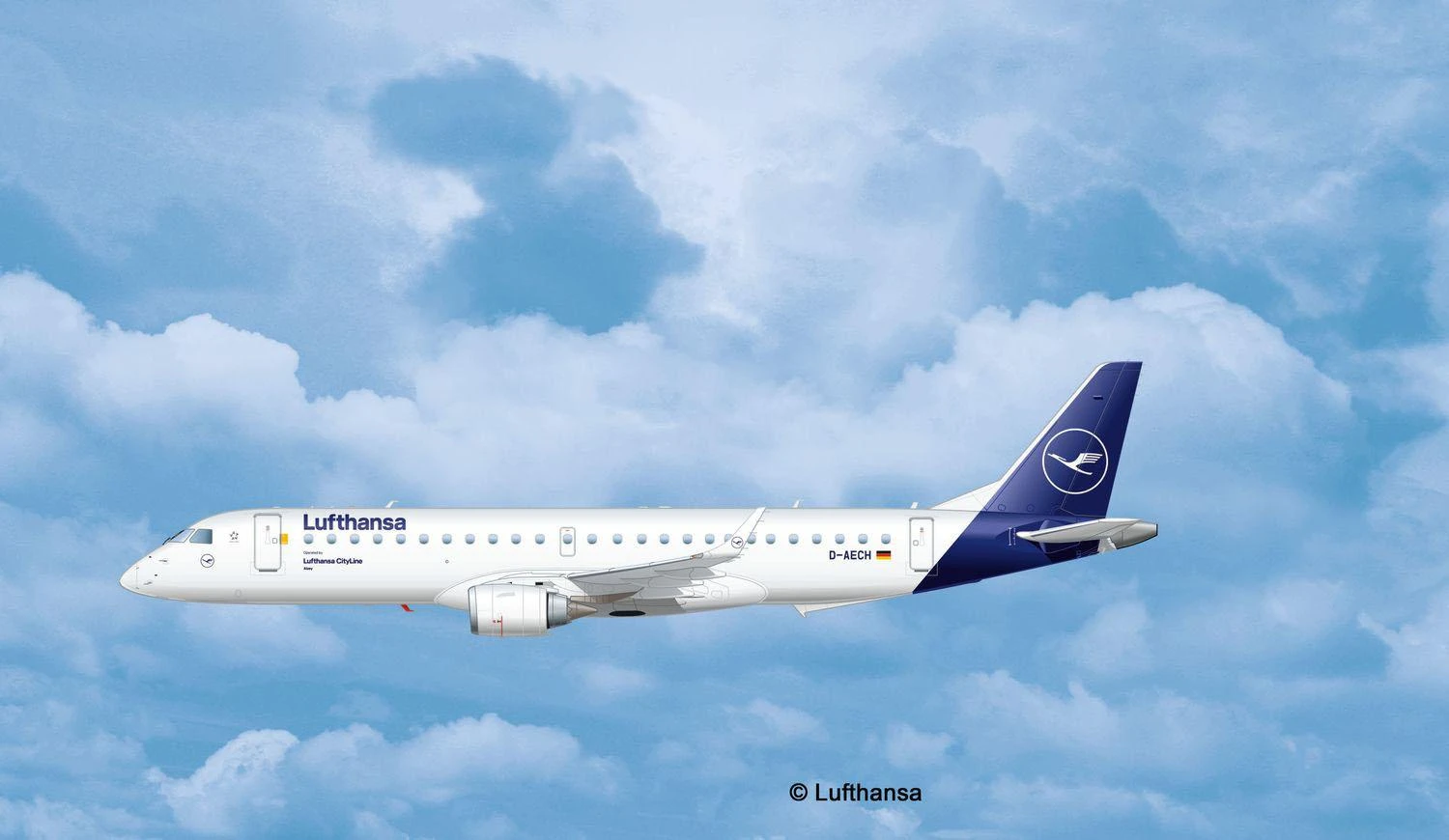 Revell Embraer 190 Lufthansa nauja livrea 1:144 plastikinis lėktuvo modelis