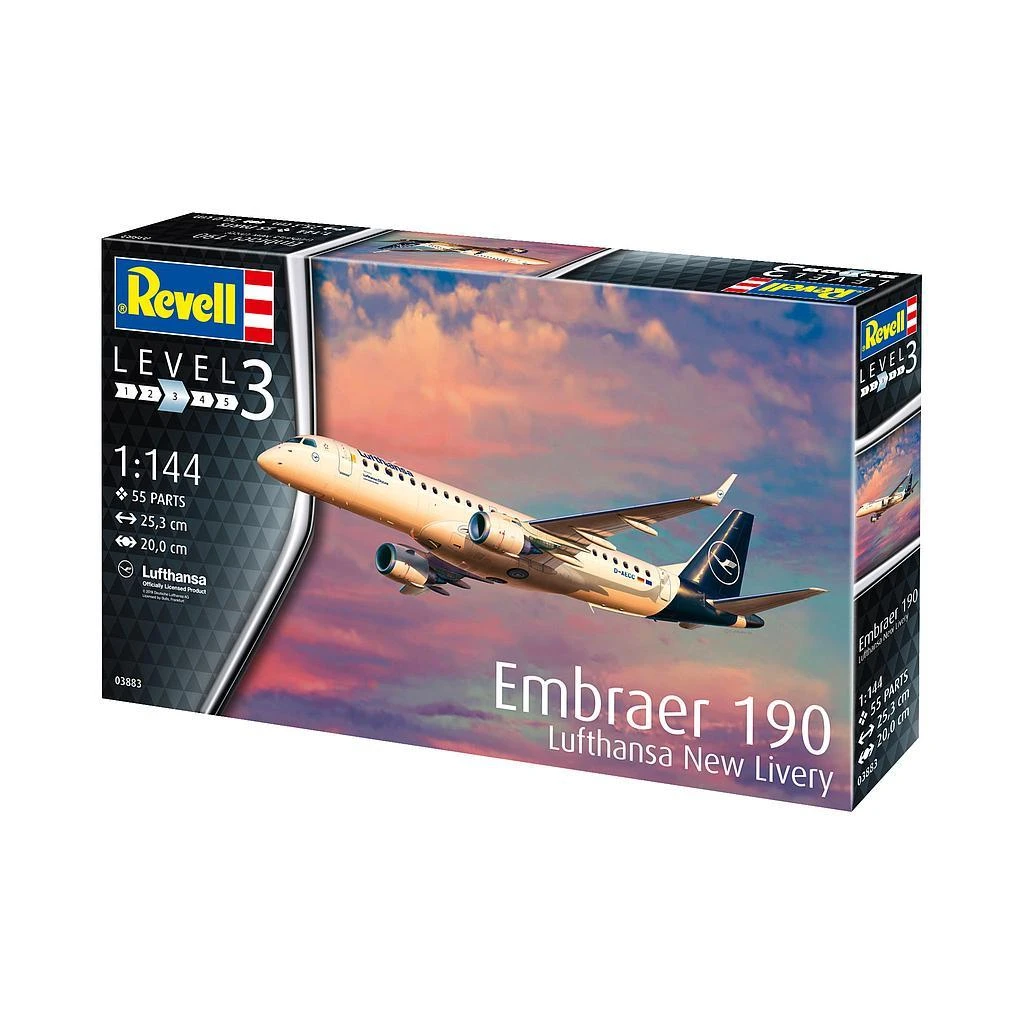 Revell Embraer 190 Lufthansa nauja livrea 1:144 plastikinis lėktuvo modelis