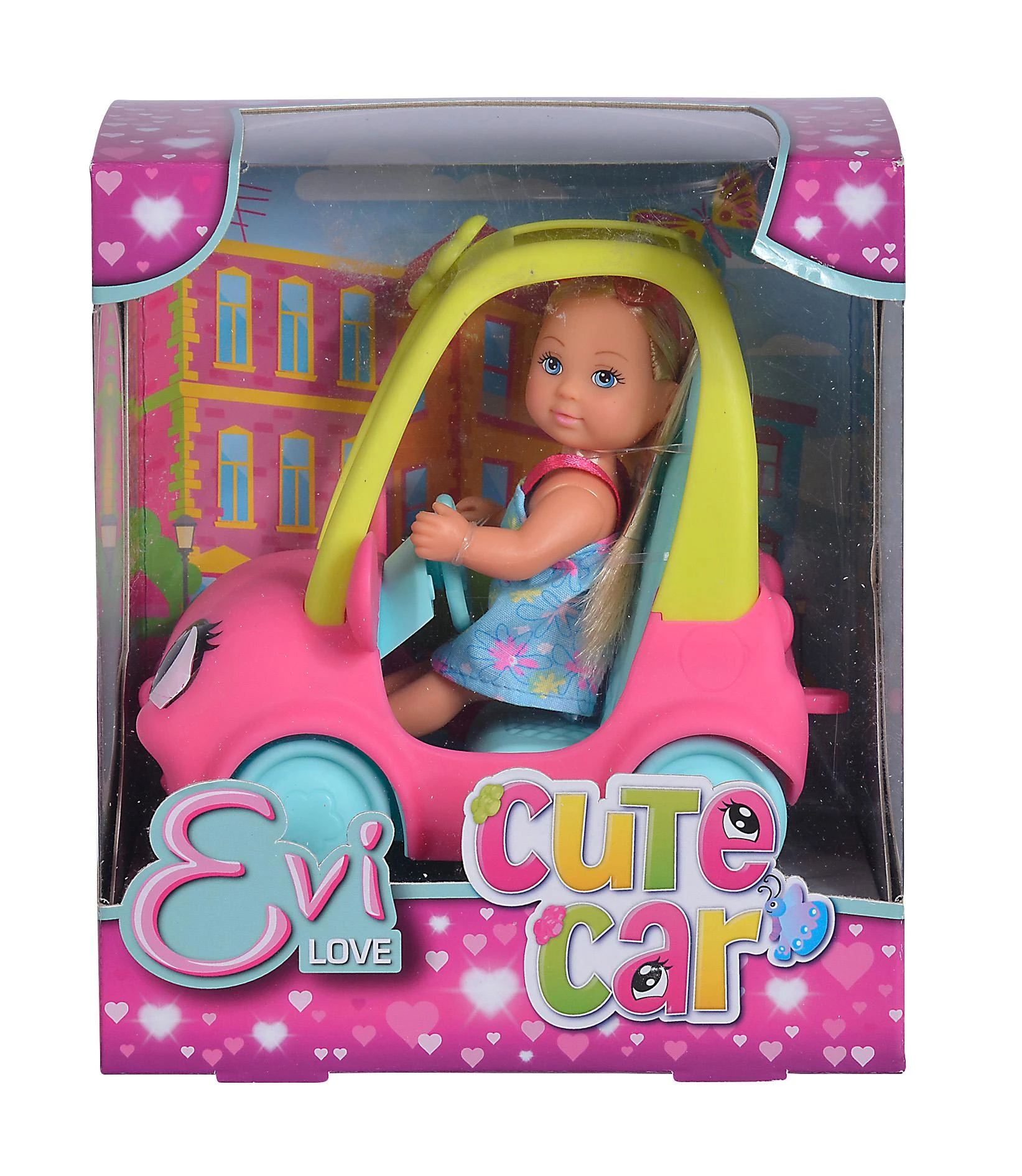 Simba Evi linksmame automobilyje