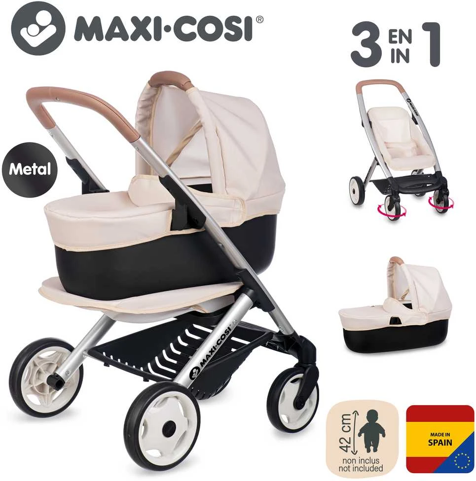 Vežimėlis lėlėms 3in1 Smoby Maxi-Cosi smėlio spalvos