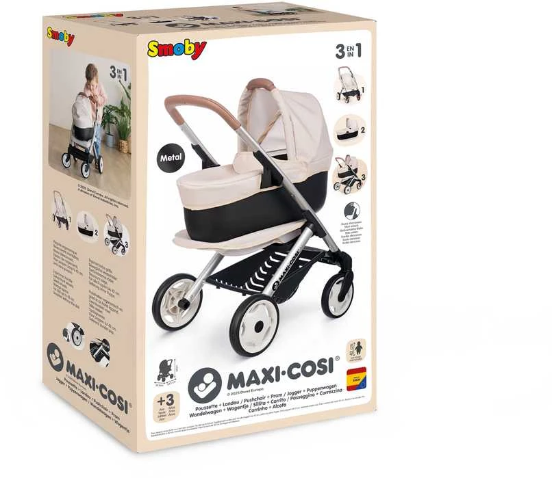 Vežimėlis lėlėms 3in1 Smoby Maxi-Cosi smėlio spalvos