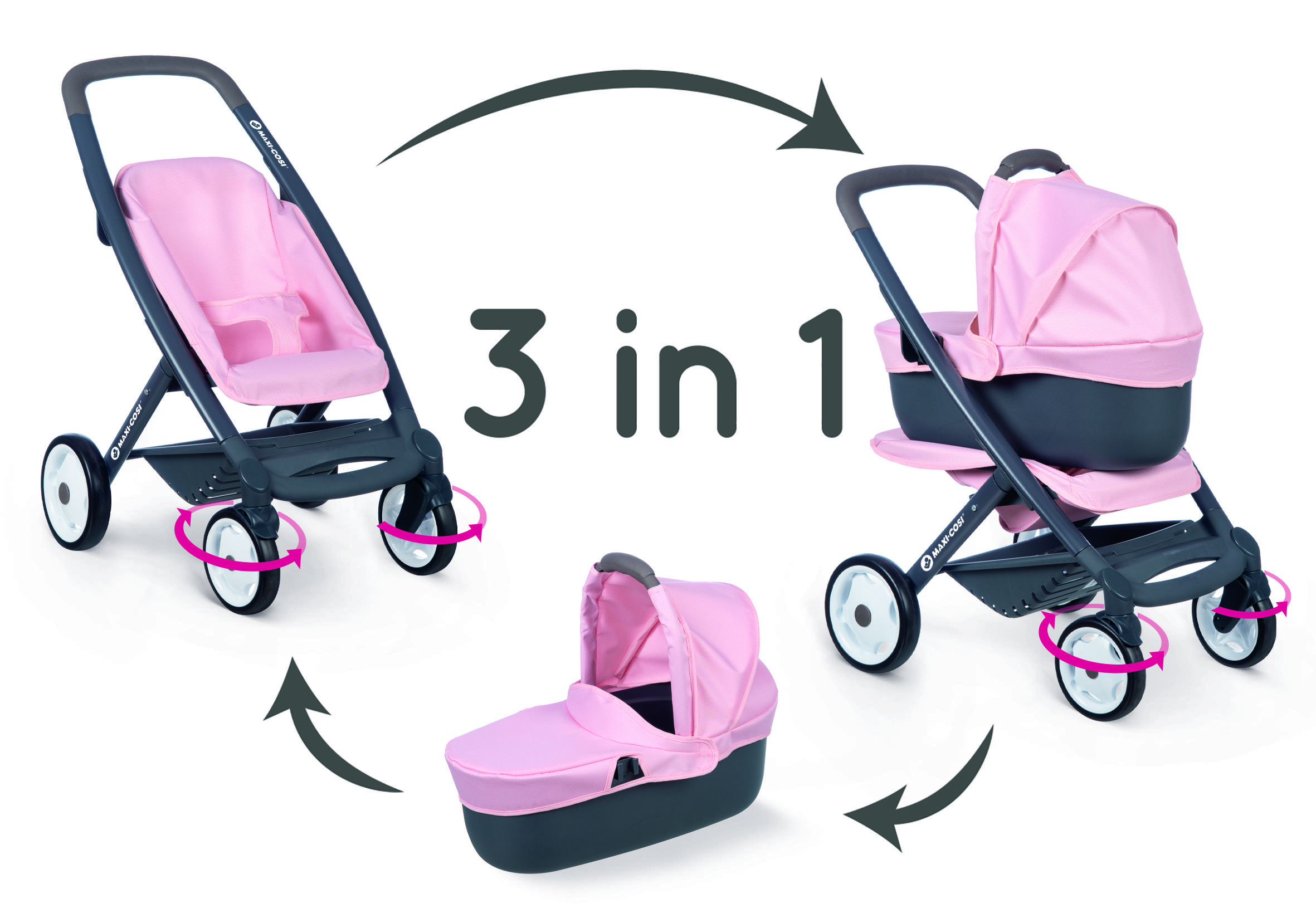 Smoby Maxi Cosi Quinny 3in1 lėlės vežimėlis