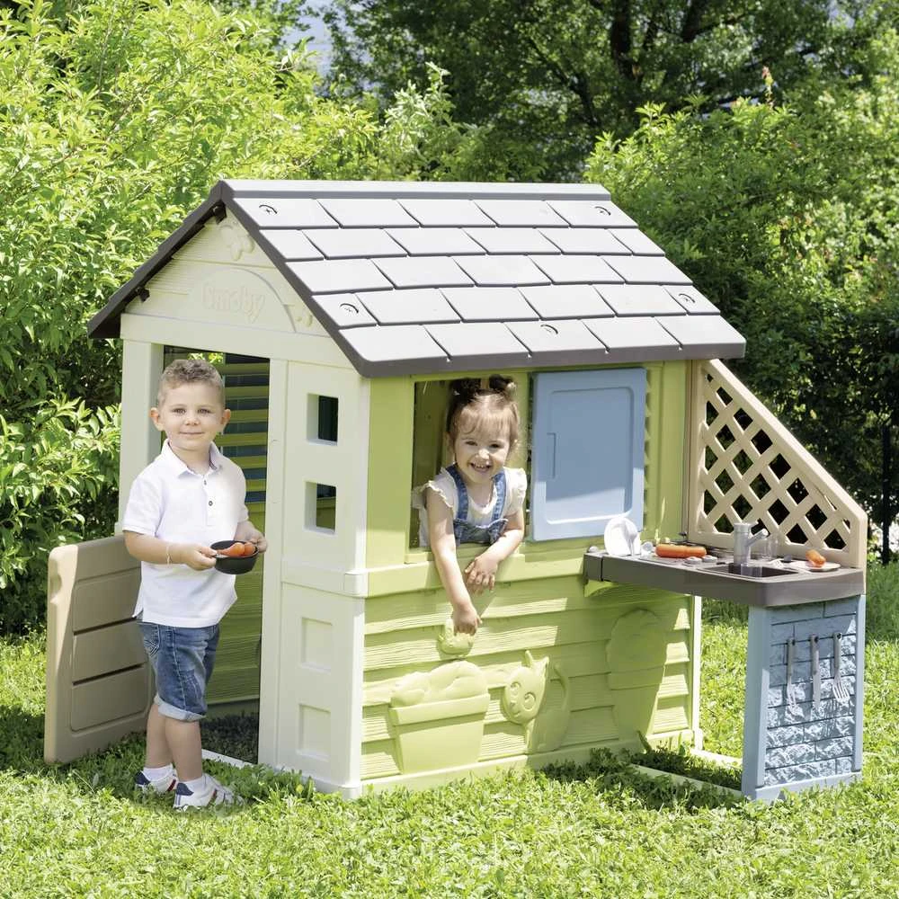 SMOBY Life lauko namelis PRETTY su virtuvėle ir 17 priedų