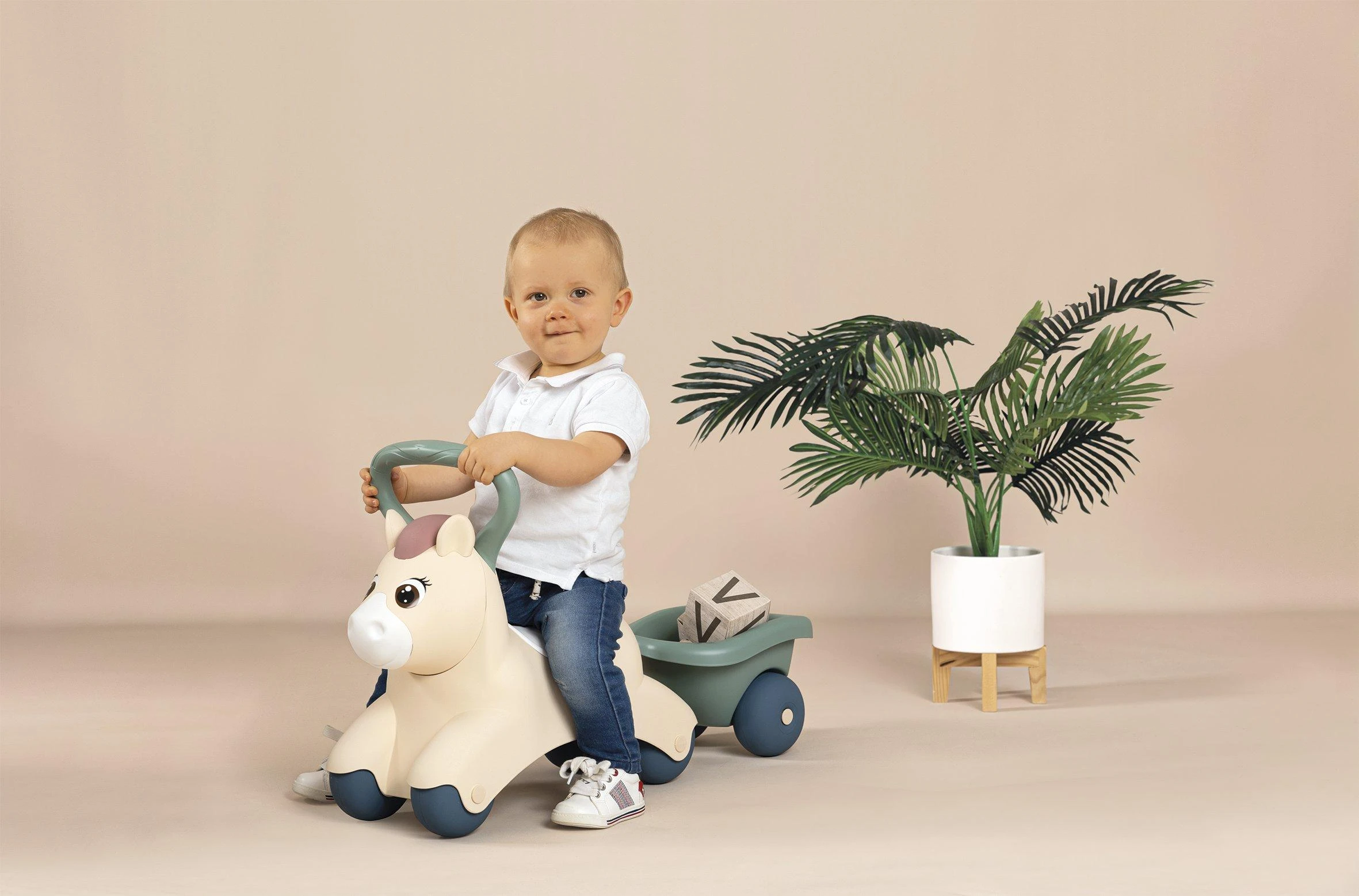 Paspiriama mašinėlė Smoby Cute Baby Pony su priekaba