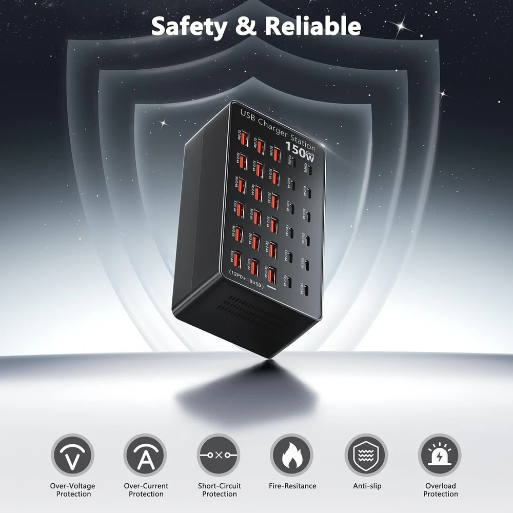 TTS USB įkrovimo stotelė 150 W, 30 prievadų, USB-C ir USB-A