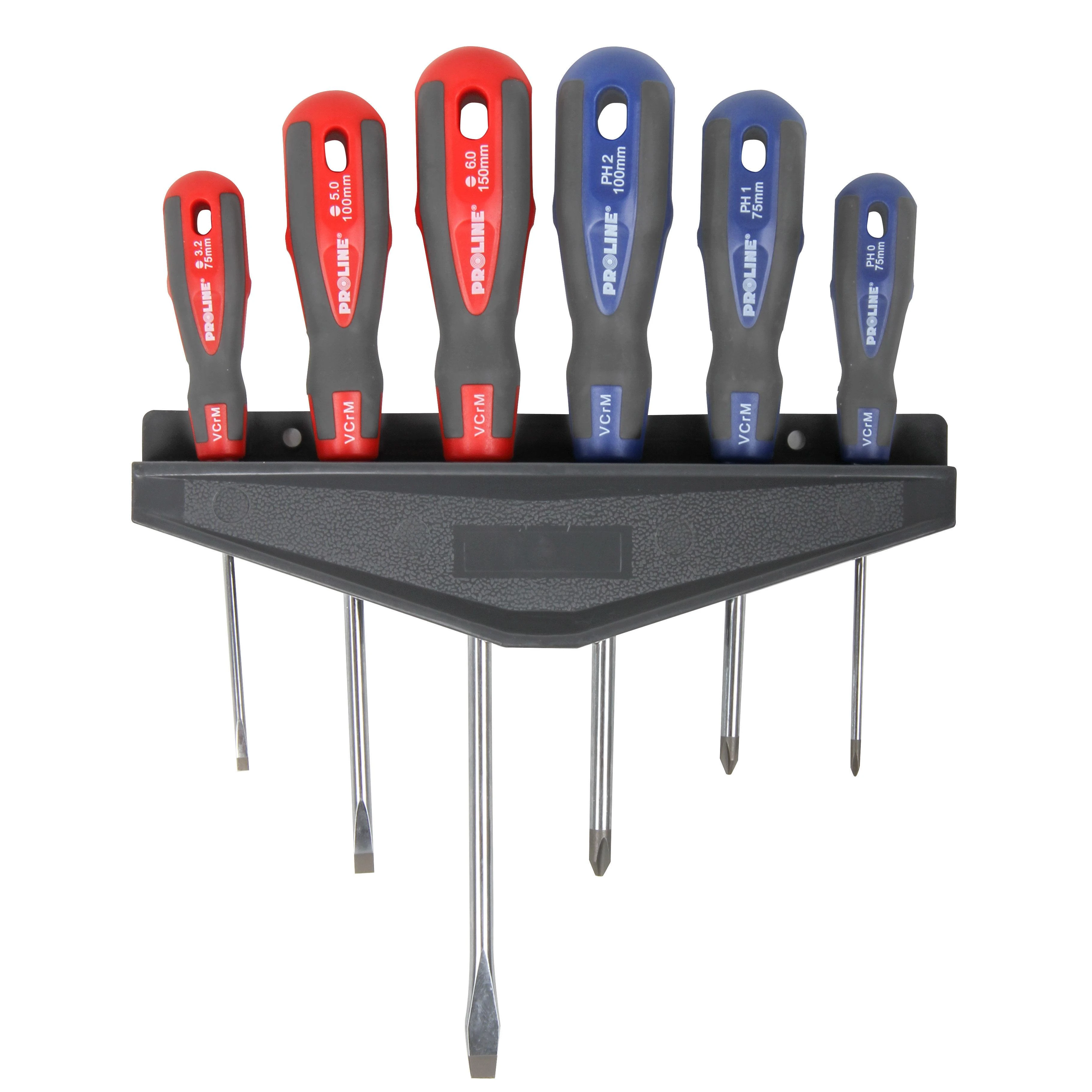 Wkrętak Atsuktuvų rinkinys, 6 dalys: plokšti – 3 dalys, ph – 3 dalys, „Proline“ lentynėlė