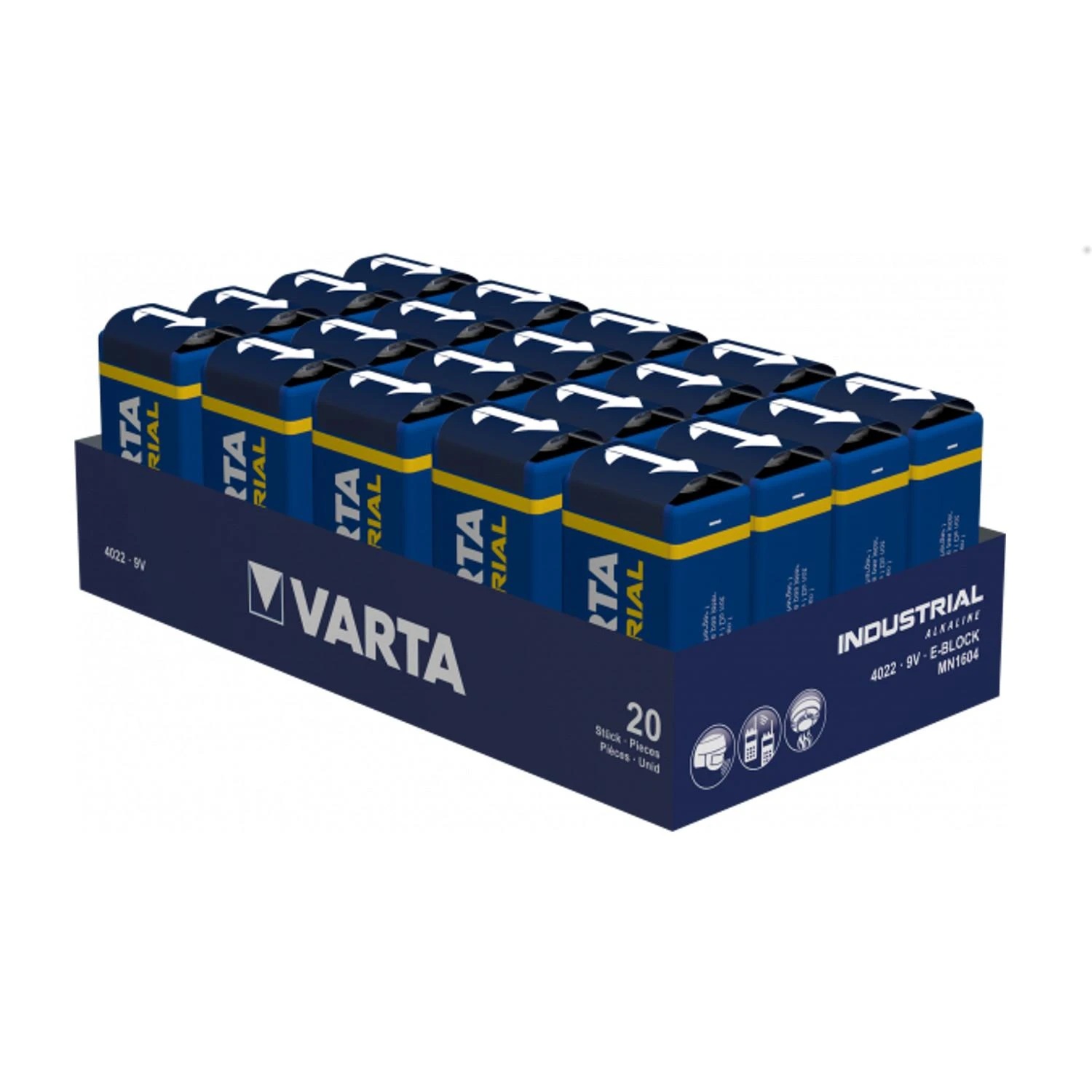 Varta Industrial Pro 6LR61 9V 640mAh baterija 4022, 20 vnt.
