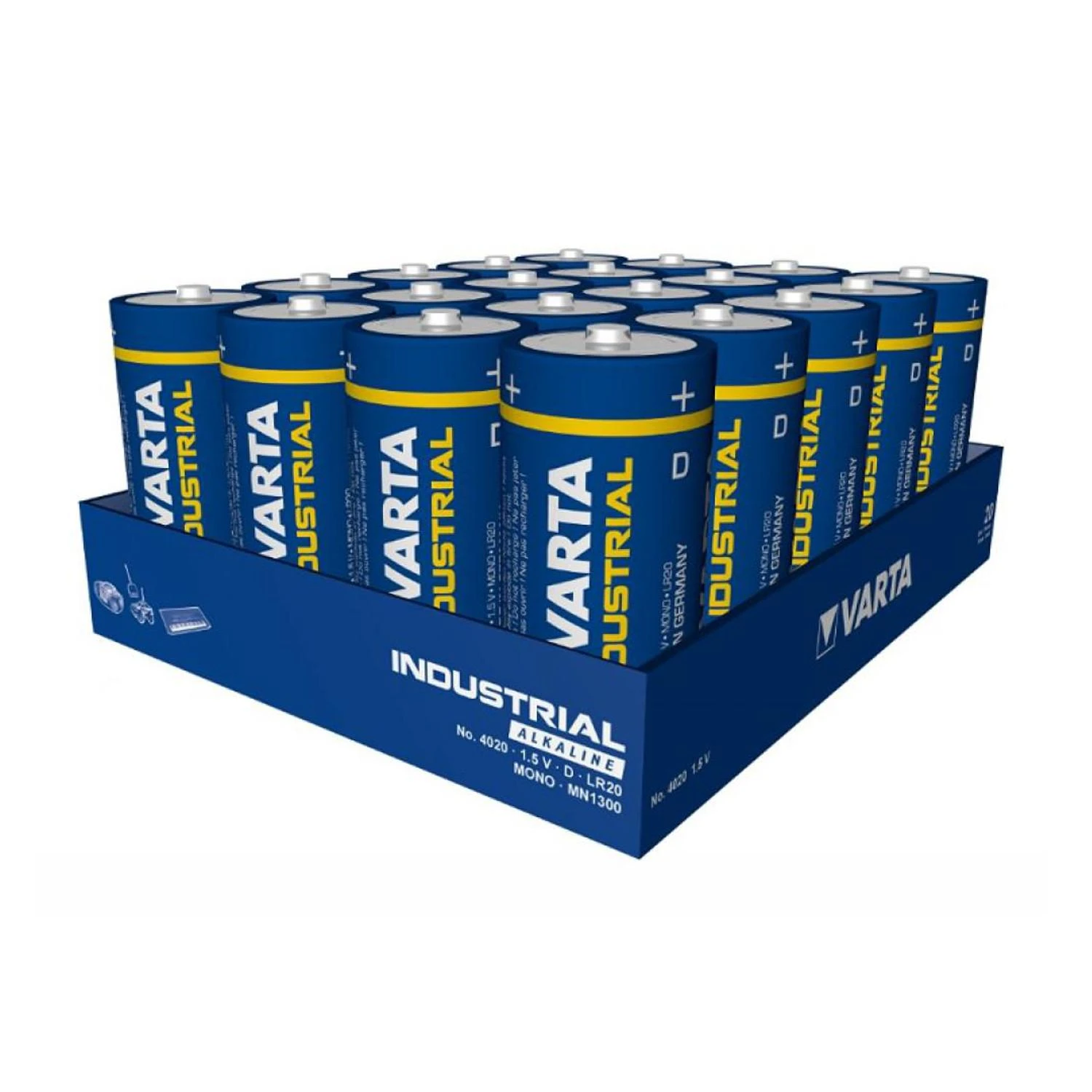 20x Varta Pramoninės šarminės R-20 LR20 D baterijos