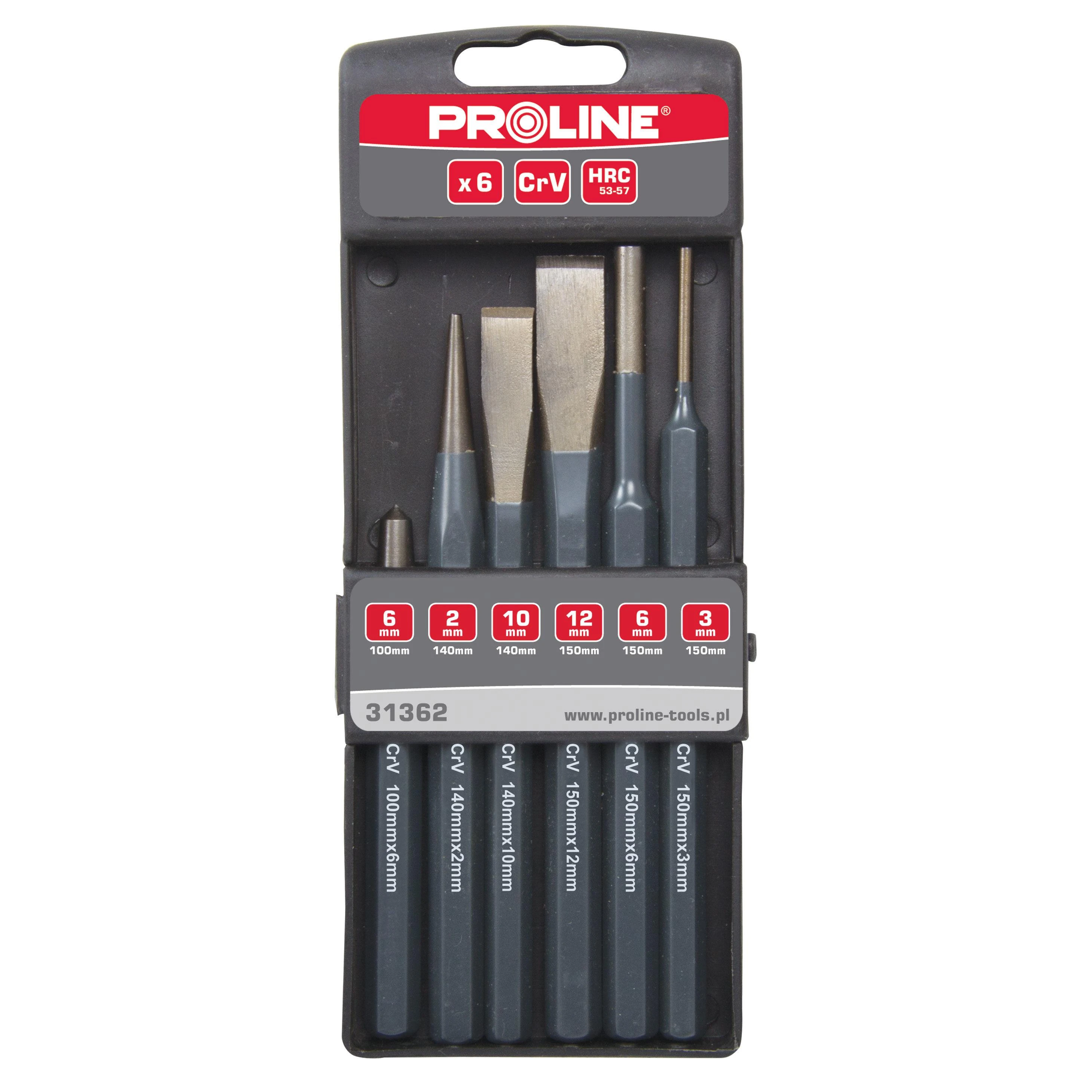 Zestaw Rinkinys Perforatorių, kaltų ir centrinio skylmušo rinkinys, 6 dalys, proline