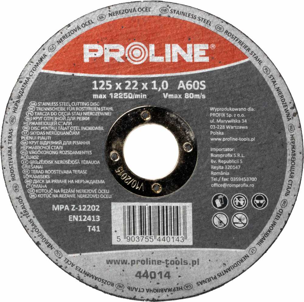 Tarcza T41 nerūdijančio plieno pjovimo diskas, 125x1,2x22a60s proline