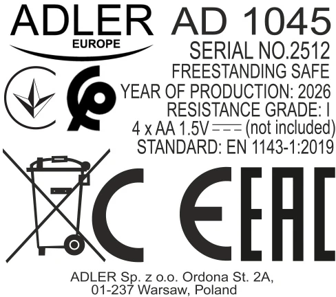 Adler AD 1045 Seifas su elektroniniu kodu ir spyna