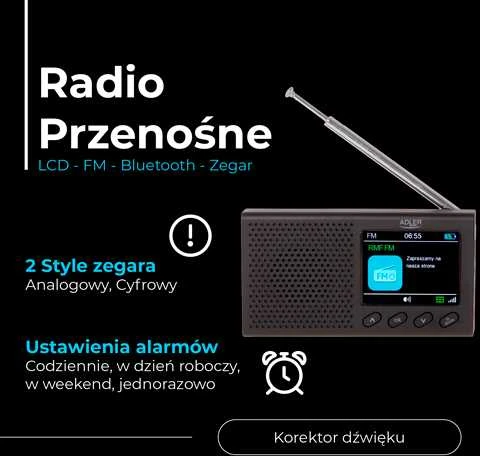Kelioninė radija ADLER AD-1198 su laikrodžiu ir Bluetooth