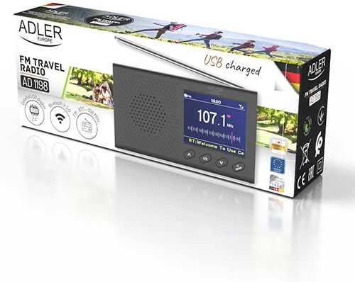 Kelioninė radija ADLER AD-1198 su laikrodžiu ir Bluetooth