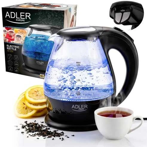 Adler | Virdulys | AD 1224 | Standard | 2000 W | 1.5 L | Glass | 360° rotational base | Juodas