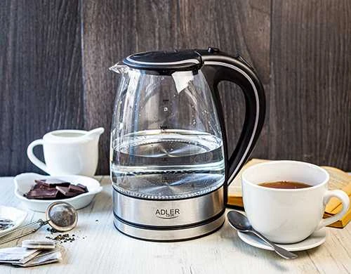 Adler | Virdulys | AD 1225 | Standard | 2000 W | 1.7 L | Glass | 360° rotational base | Nerūdijantis plienas/Transparent