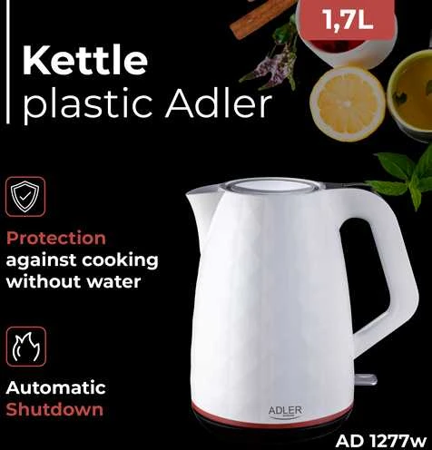 Adler | Virdulys | 1277 m. AD | Standartinis | 2200 W | 1,7 l | Plastikas | 360° sukamasis pagrindas | Baltas
