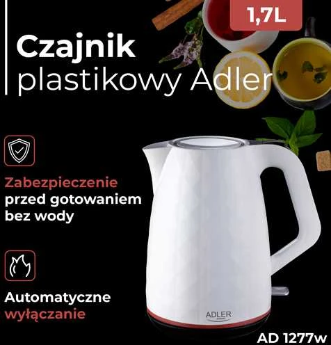 Adler | Virdulys | 1277 m. AD | Standartinis | 2200 W | 1,7 l | Plastikas | 360° sukamasis pagrindas | Baltas