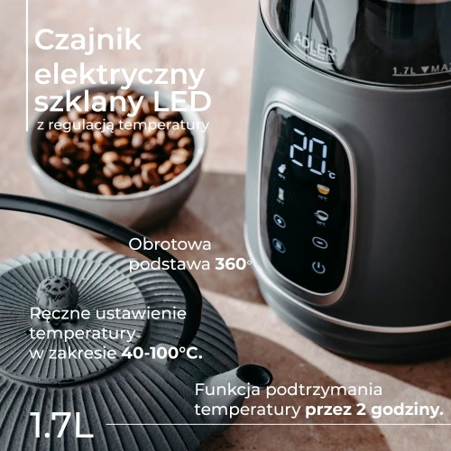 Elektrinis virdulys Adler AD 1305, pilkas/sidabrinis