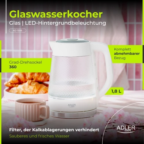 Adler AD 1306 Elektrinis virdulys stiklinis | talpa 1,8 l | pašvietimas led