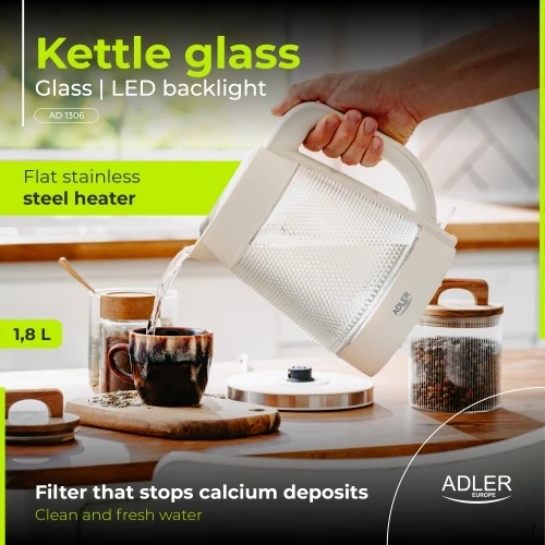 Adler AD 1306 Elektrinis virdulys stiklinis | talpa 1,8 l | pašvietimas led