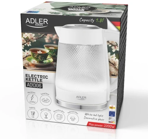 Adler AD 1306 Elektrinis virdulys stiklinis | talpa 1,8 l | pašvietimas led