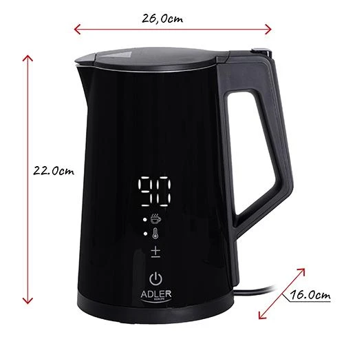 Adler | Virdulys | AD 1345b | Electric | 2200 W | 1.7 L | Nerūdijantis plienas | 360° rotational base | Juodas