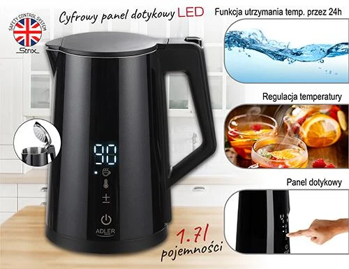 Adler | Virdulys | AD 1345b | Electric | 2200 W | 1.7 L | Nerūdijantis plienas | 360° rotational base | Juodas