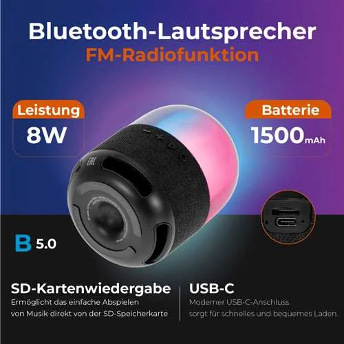 Adler Speaker | AD 1904 | 8 W | Bluetooth | Belaidė jungtis | Portable | Juodas