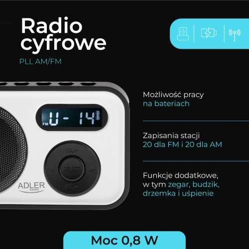 Adler | PLL AM/FM Digital Radio | AD 1906 | Alarm function | Baltas/Juodas