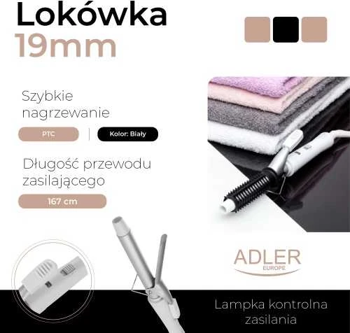 Adler | AD 2105 | Garantija 24 mėn. | Keraminė kaitinimo sistema | Vamzdelio skersmuo 19 mm | Kaitinimo lygių skaičius 1 | 25 W | Baltas