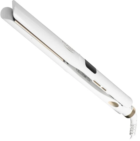 Adler AD 2330 baltas Plaukų tiesinimo žnyplės keramikinė, 5 temperatur 150?230°c, ruchome płytki 25 x 110 mm, wyświetlacz led,