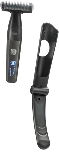 Adler AD 2963 Kūno plaukų kirpimo mašinėlė su ilga sulankstoma rankena, USB, platus dvišalis peilis 68 mm, 2 greičiai, neperšlapiamas, LED