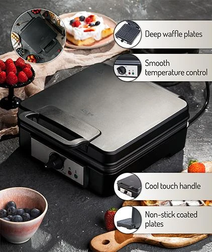 Adler | Vaflinė | AD 3049 | 1200 W | Number of pastry 4 | Belgium | Juodas
