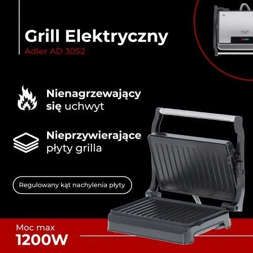 Adler | Electric Grilis | AD 3052 | Table | 1200 W | Nerūdijantis plienas