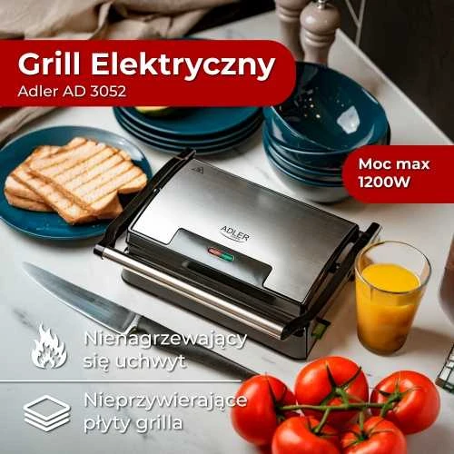 Adler | Electric Grilis | AD 3052 | Table | 1200 W | Nerūdijantis plienas