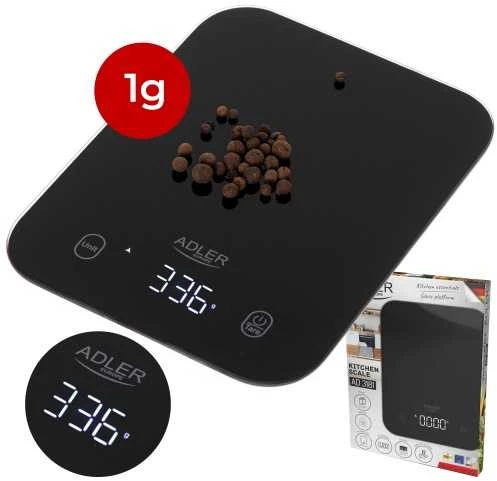 Virtuvinės svarstyklės Adler Kitchen Scale | AD 3181b | Graduation 1 g | Ekranas type LED | Juodas