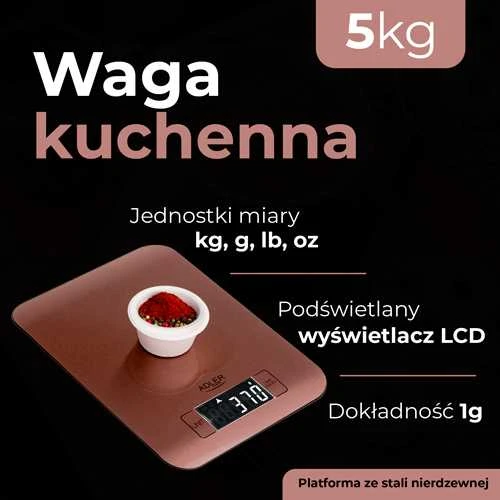 Virtuvinės svarstyklės Adler virtuvės svarstyklės | AD 3183c | Graduacija 1 g | Varis