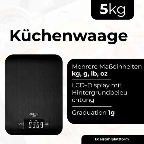 Virtuvinės svarstyklės Adler virtuvės svarstyklės | AD 3183b | Graduacija 1 g | Juodas