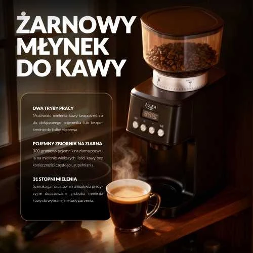 Kavamalė Adler Burr kavos malūnėlis | 4300 AD | 180 W | Kavos pupelių talpa 300g | Juodas