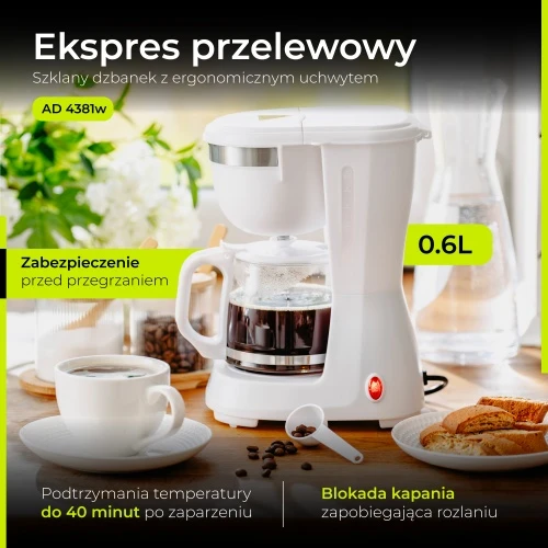 Adler AD 4381 baltas Espreso lašelinis kavos aparatas 0,6l