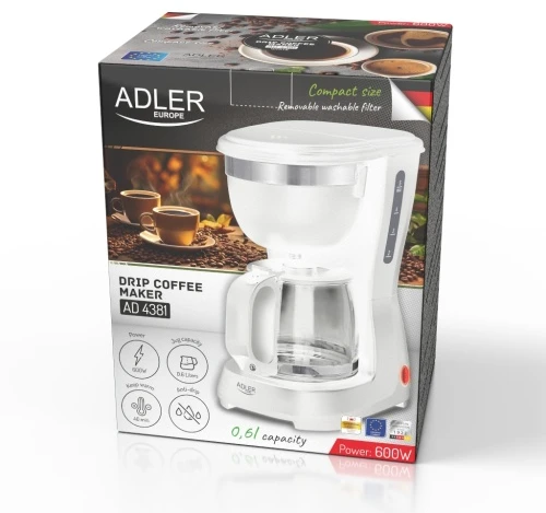 Adler AD 4381 baltas Espreso lašelinis kavos aparatas 0,6l